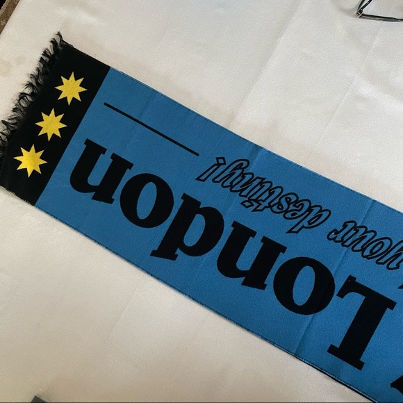 BURBERRY MENS BLUE JACQUARD LOGO SCARF MADE IN ITALY - Picture 3 of 8